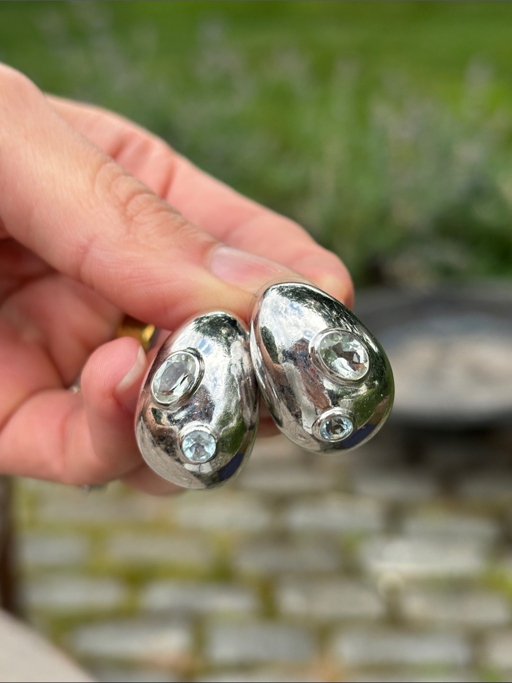 Lizzie Fortunato Mini Arp Silver-Tone Bean Studs Dome Earrings with Stones